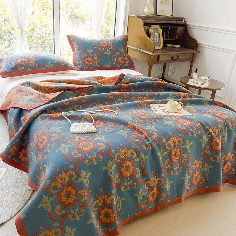 K-70 3-Piece Bedding Set 200x230cm Cotton Blanket Towel Quilt 2 Pillow Covers