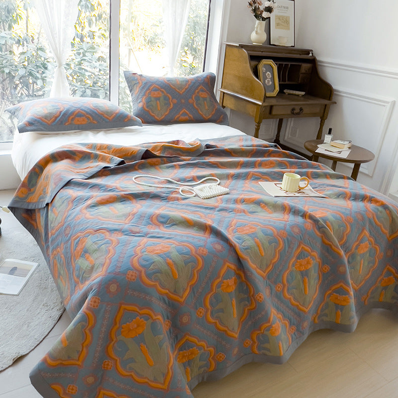 K-70 3-Piece Bedding Set 200x230cm Cotton Blanket Towel Quilt 2 Pillow Covers