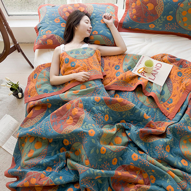 K-70 3-Piece Bedding Set 200x230cm Cotton Blanket Towel Quilt 2 Pillow Covers