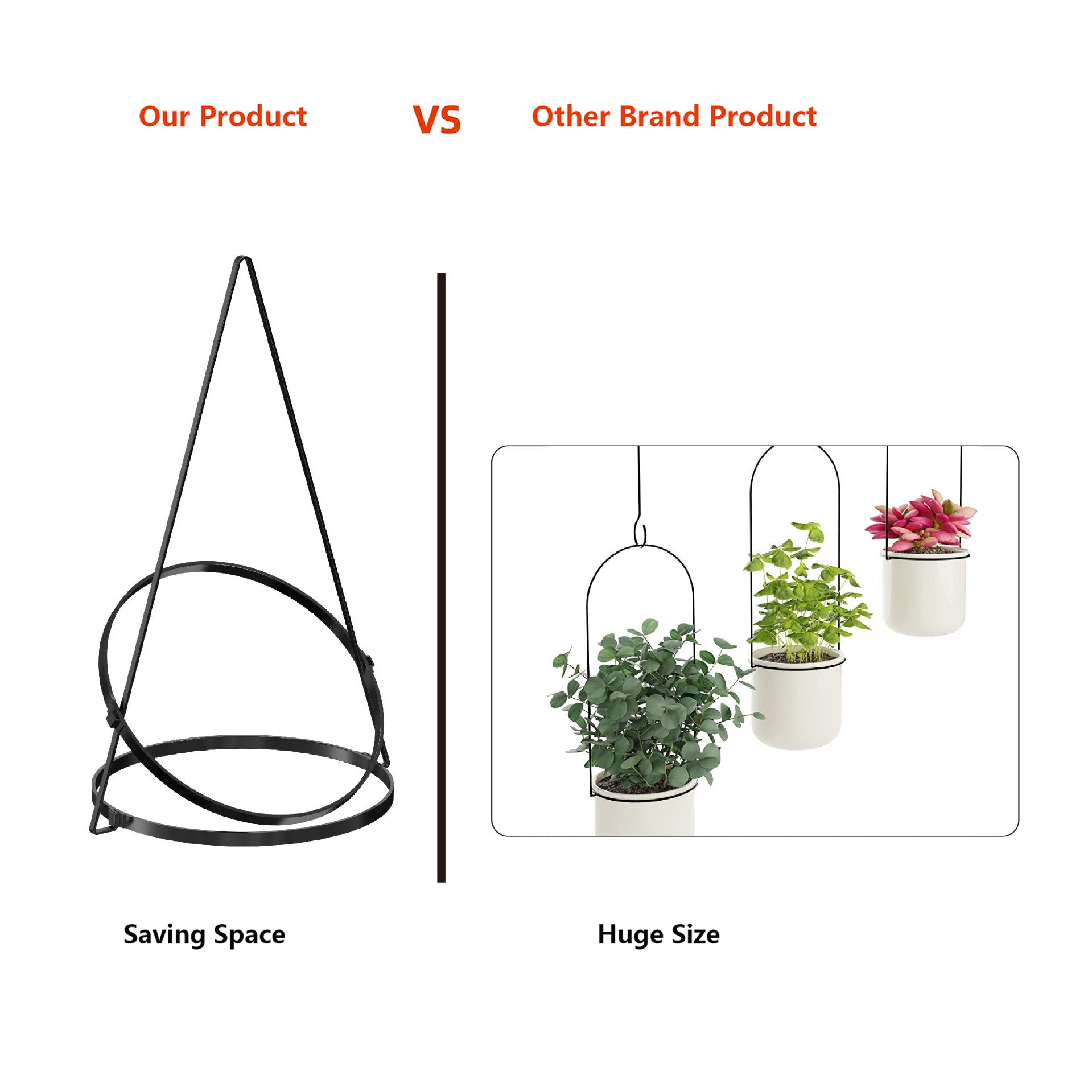 001- ZJ-YXH001 Set of 3 Hanging Flower Pot Wall-Mounted Gardening Plant Hangers with Extendable Rod