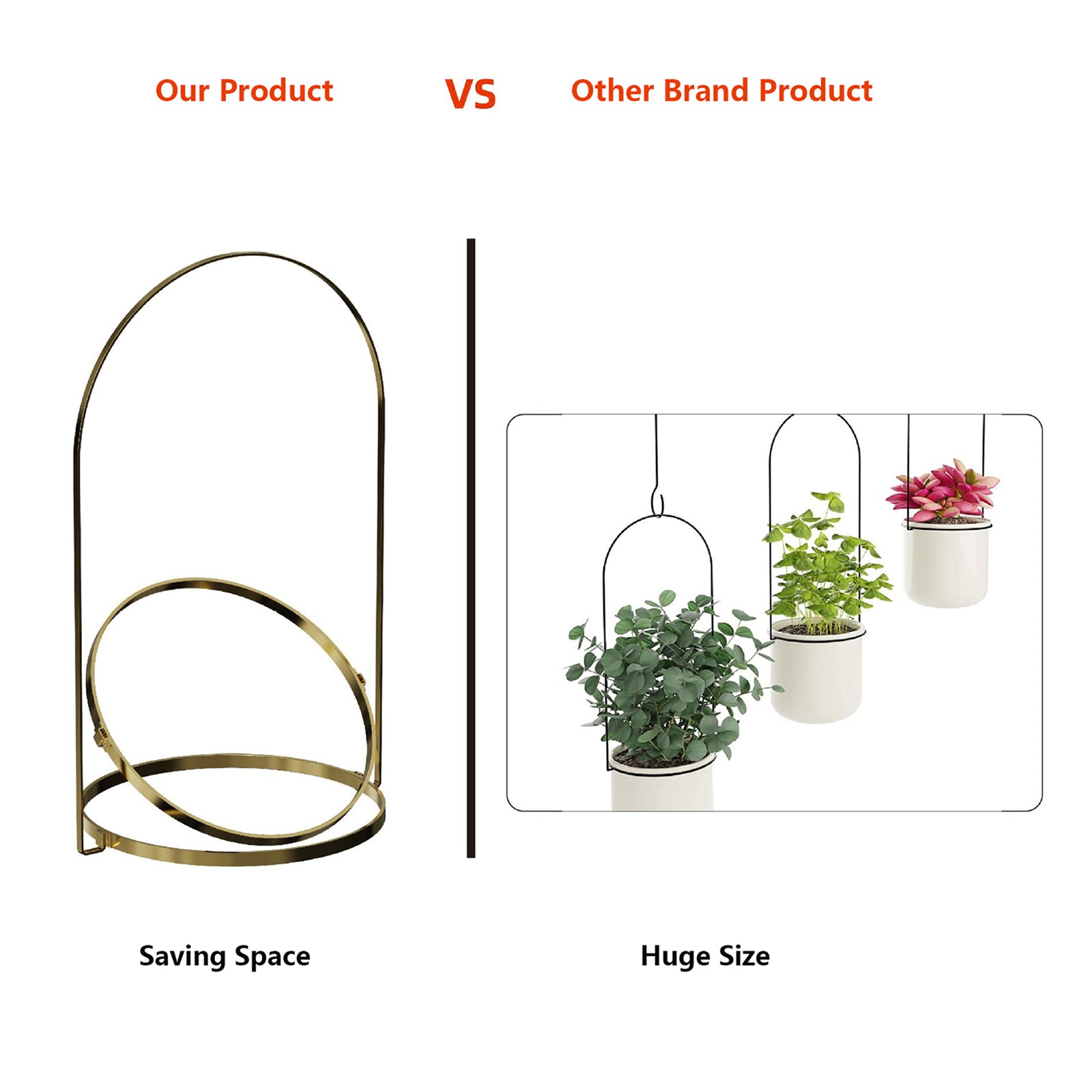 001- ZJY-PT3 Hanging Flower Pot Holder Movable Plant Hangers (Set of 3) - Golden Basin Ring