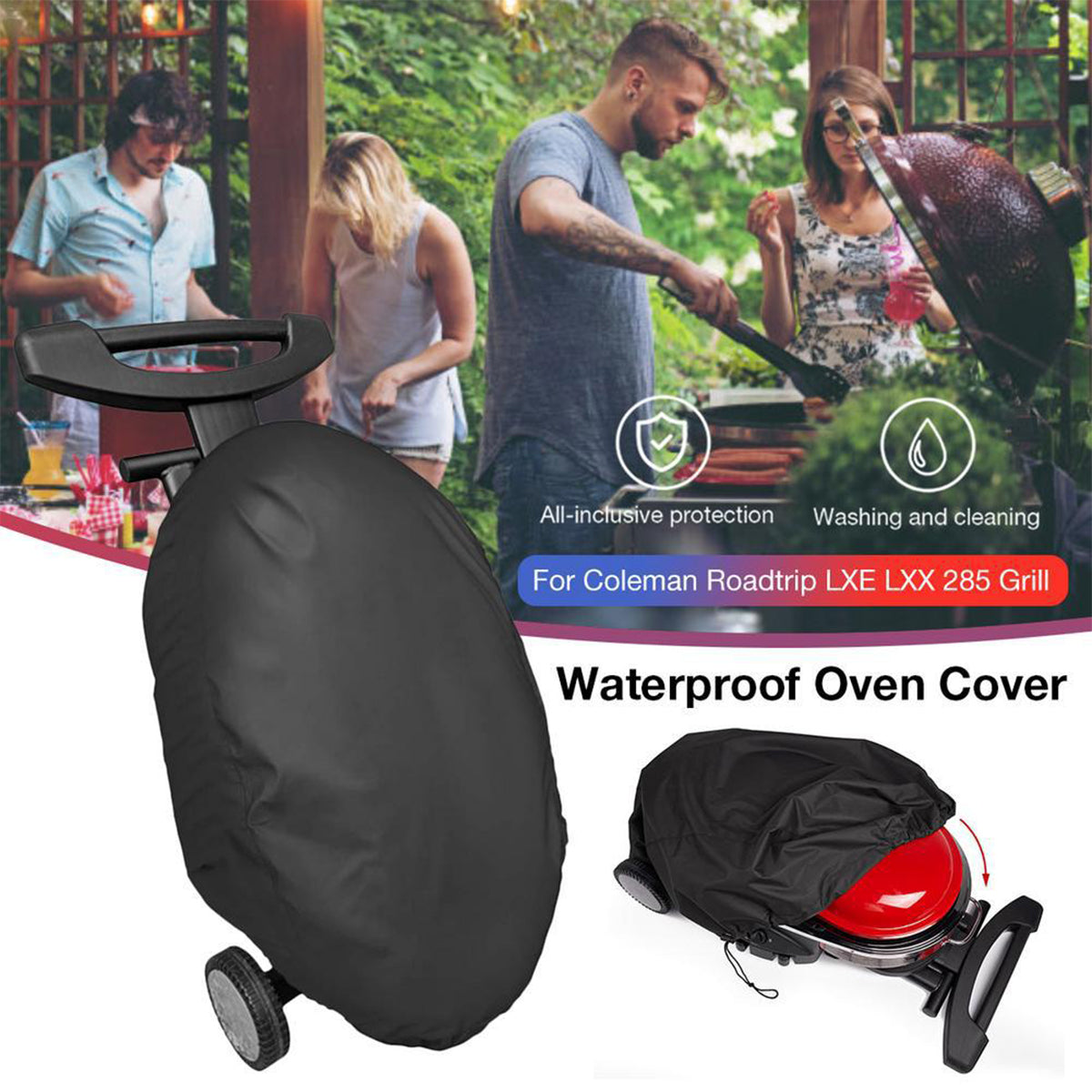 Waterproof Grill Cover for Weber Q2000 Q200 Series 600D Oxford Cloth BBQ Stove Cover 90x55x27cm