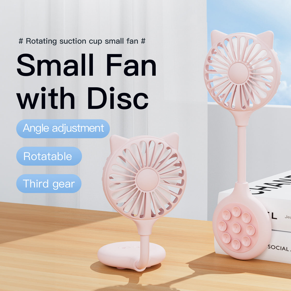 Cat Ear Design Foldable USB Fan Air Circulator Summer Cooler with Suction Cups