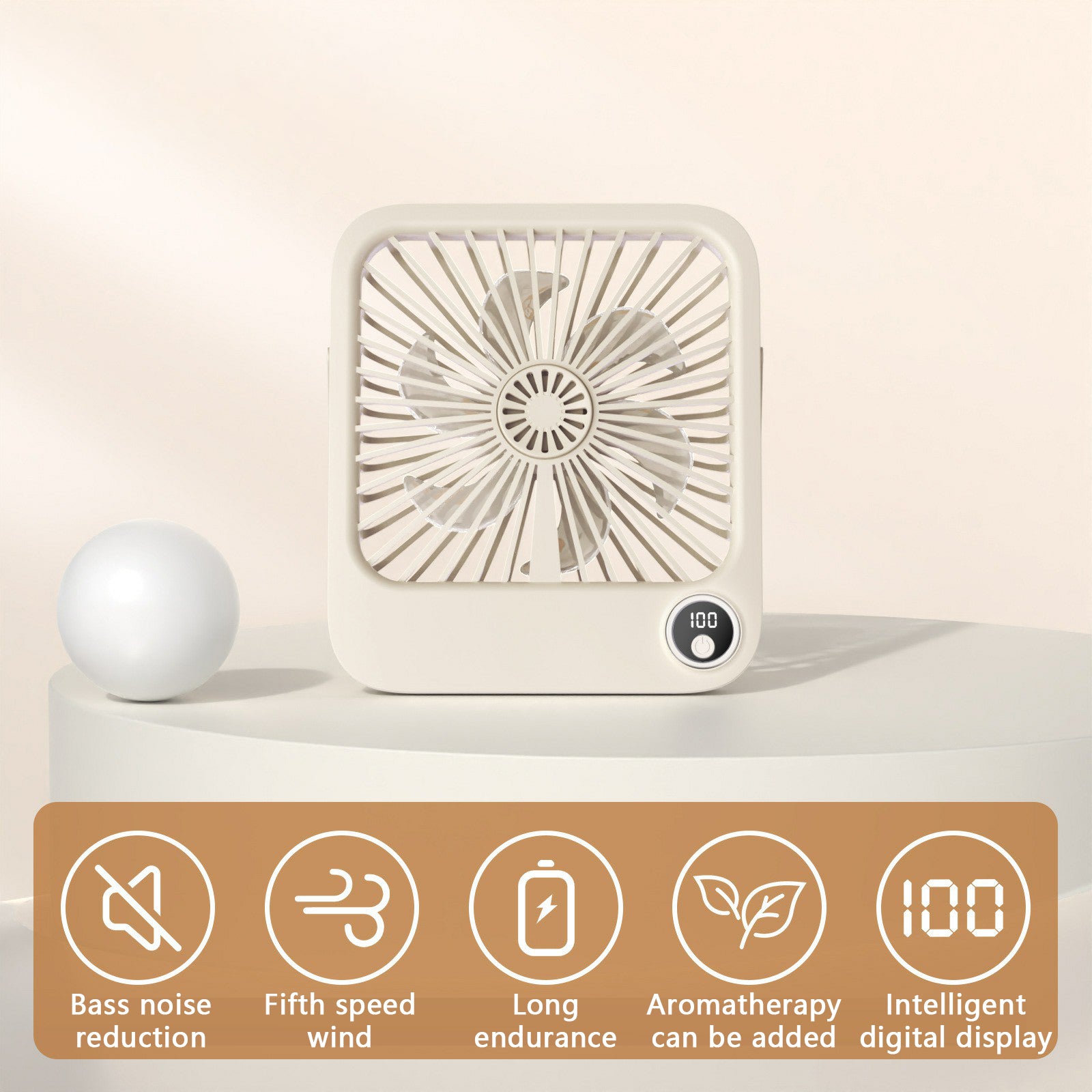 W30 Battery-Powered Digital Display Cooling Fan Portable Quiet Mini Desktop Fan