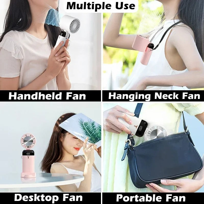 S3 Portable Rechargeable Handheld Cooling Fan 1200mAh 3 Speed Low Noise Desk Fan with Hanging Hole