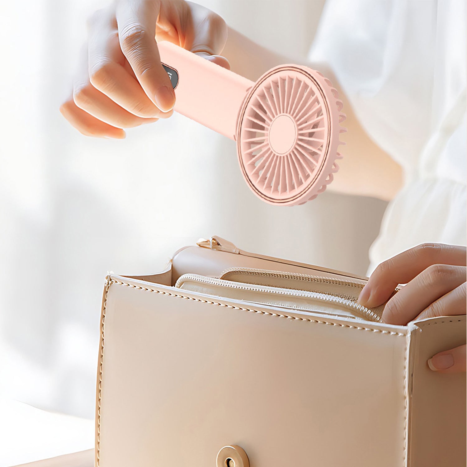 W10 USB Rechargeable 4 Gears Silent Portable Handheld Fan with Digital Display