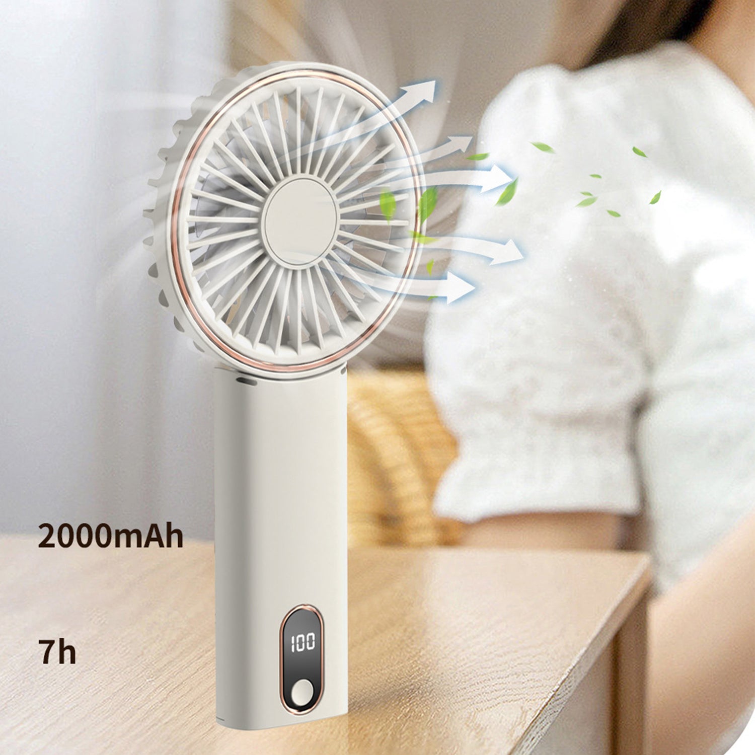 W10 USB Rechargeable 4 Gears Silent Portable Handheld Fan with Digital Display