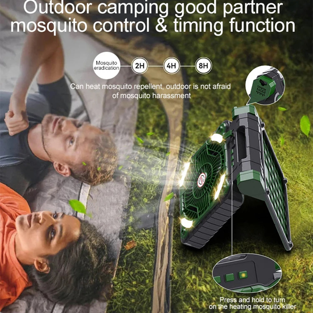 x99 Solar USB Fan 5200mAh Power Bank Phone Charger with Light for Home Outdoor Camping