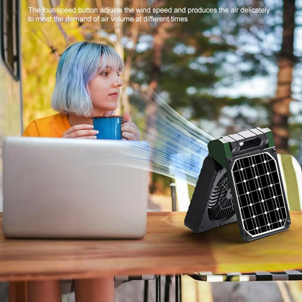x99 Solar USB Fan 5200mAh Power Bank Phone Charger with Light for Home Outdoor Camping