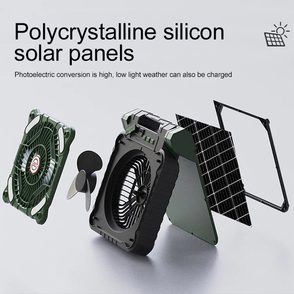x99 Solar USB Fan 5200mAh Power Bank Phone Charger with Light for Home Outdoor Camping