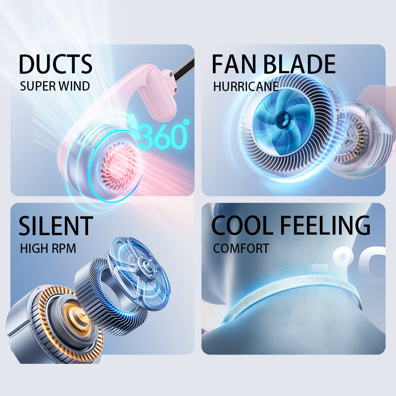 MF086 5 Speeds Adjustable Silent Summer Cooling Metal Neckband Hanging Fan