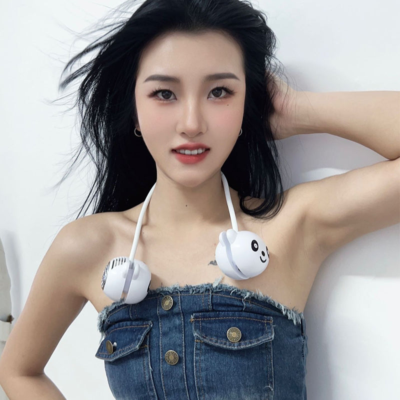 C16 Foldable Rechargeable Hanging Neck Fan Cute Panda Student Kids Fan Cooler