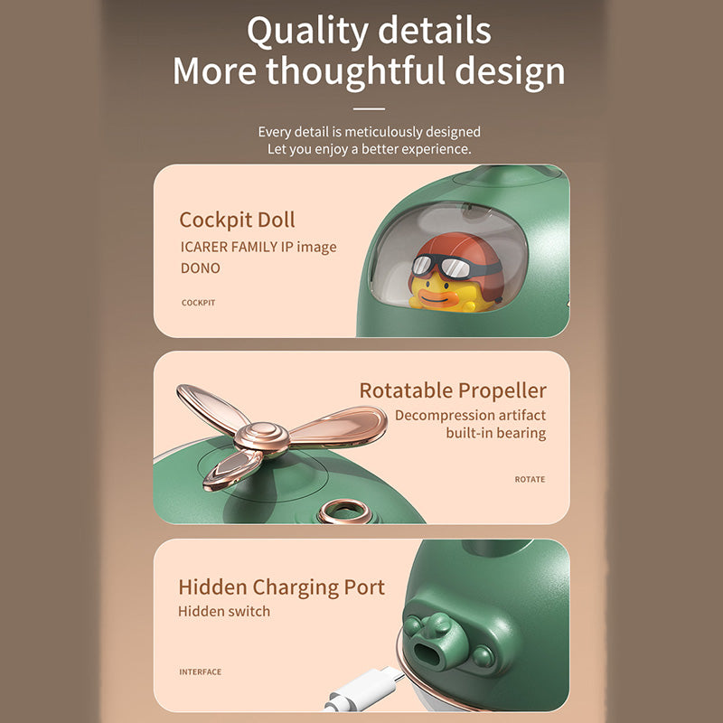 ICARER FAMILY USB Plug-in Humidifier Cute Airplane Design Skin Moisturizing Desktop Mist Diffuser