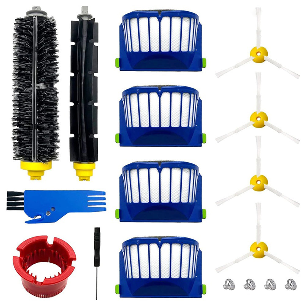 1 Pair Main Brush for iRobot Series 600, 4 Replacement Filter+4 Side-Edge Brush+2 Comb+1 Screwdriver
