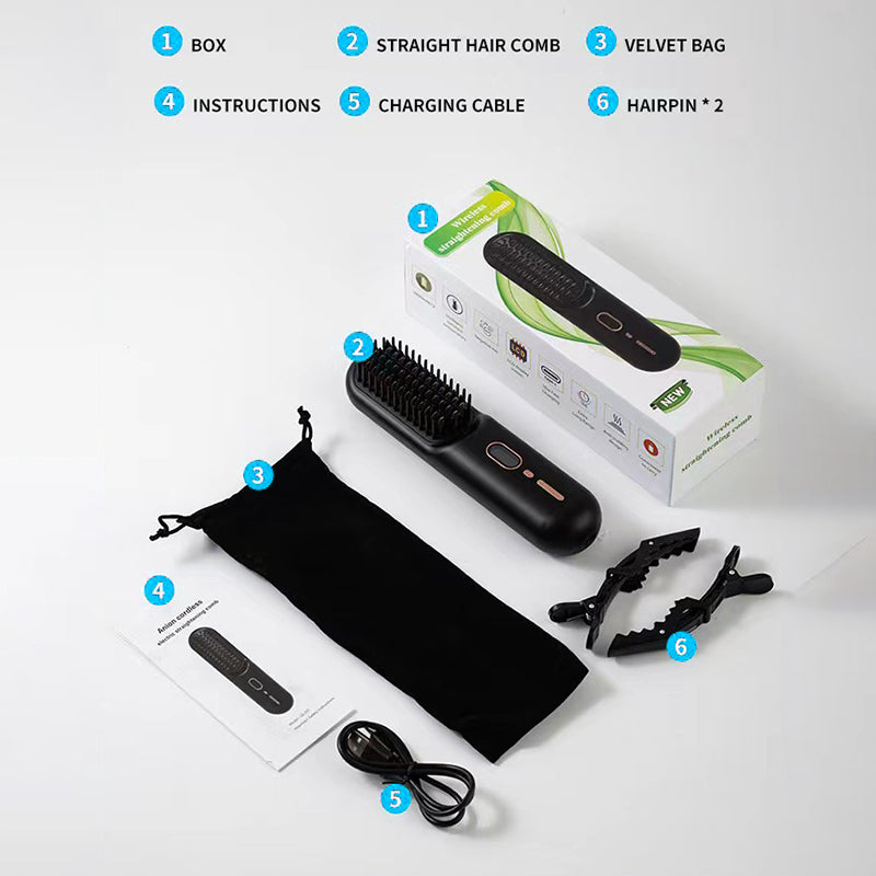 QL001 Cordless Hair Straightener Brush Ion Hot Straightener Styling Comb with USB Rechargeable
