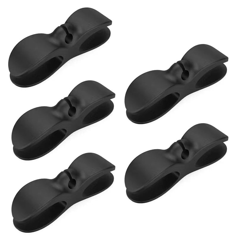 5PCS TPE Cord Organizer Charger Cable Management Clip Holder for Home Office - Black