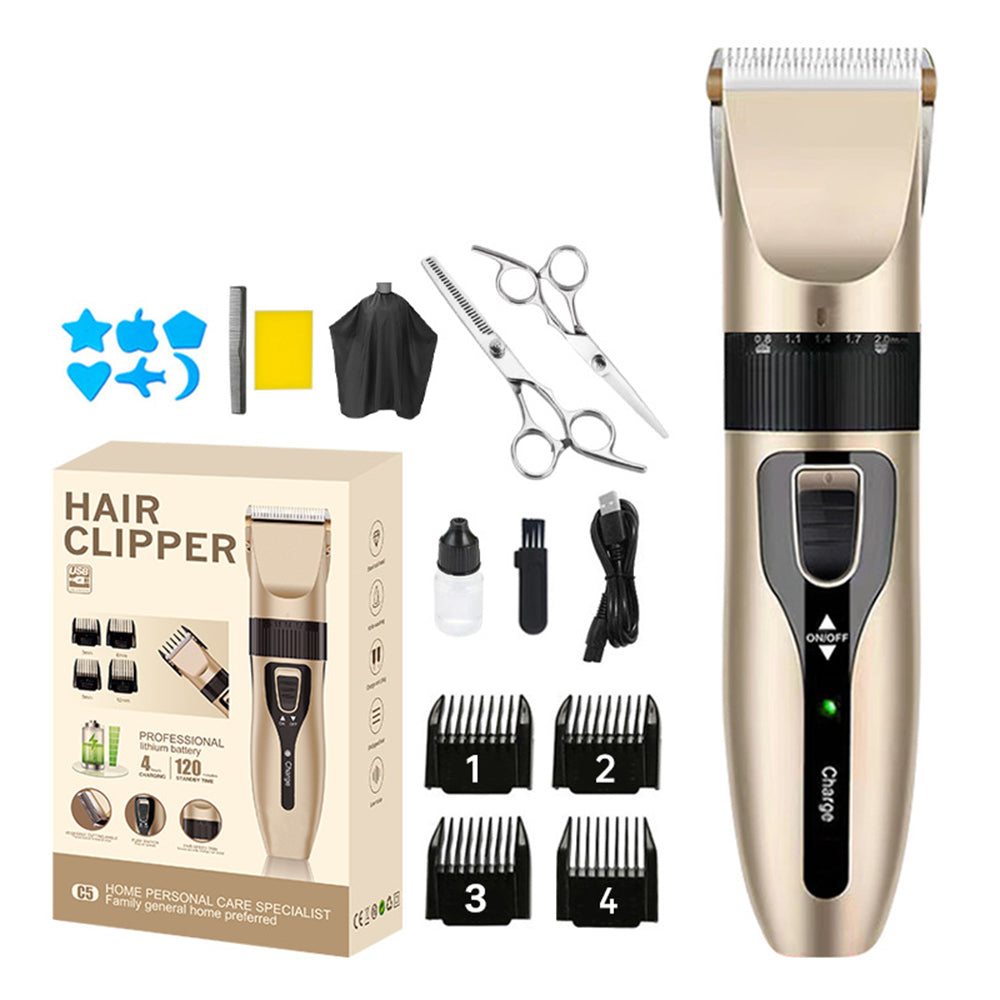 C5 Professional Electric Hair Clipper Watertight Rechargeable Hair Trimmer Hair Cutting Kit