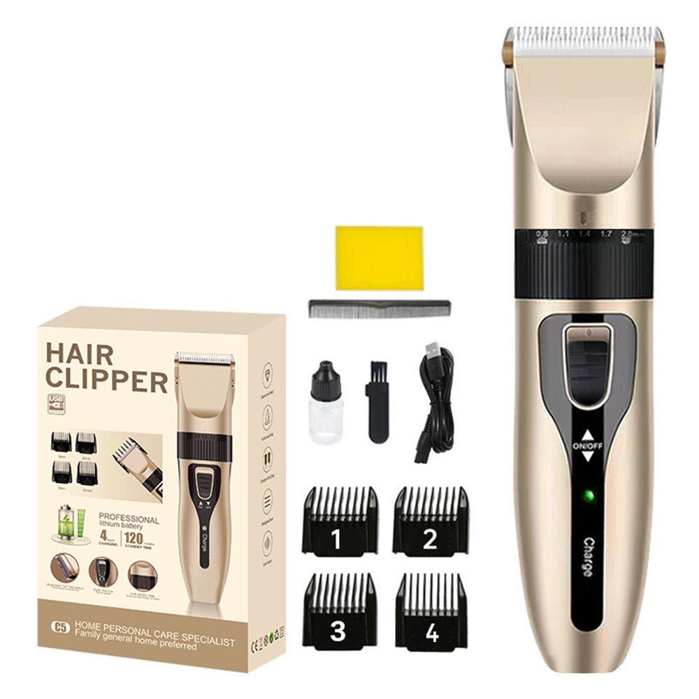 C5 Electric Clipper Professional Hair Trimmer Rechargeable Men Haircut Tool with Sponge and Comb