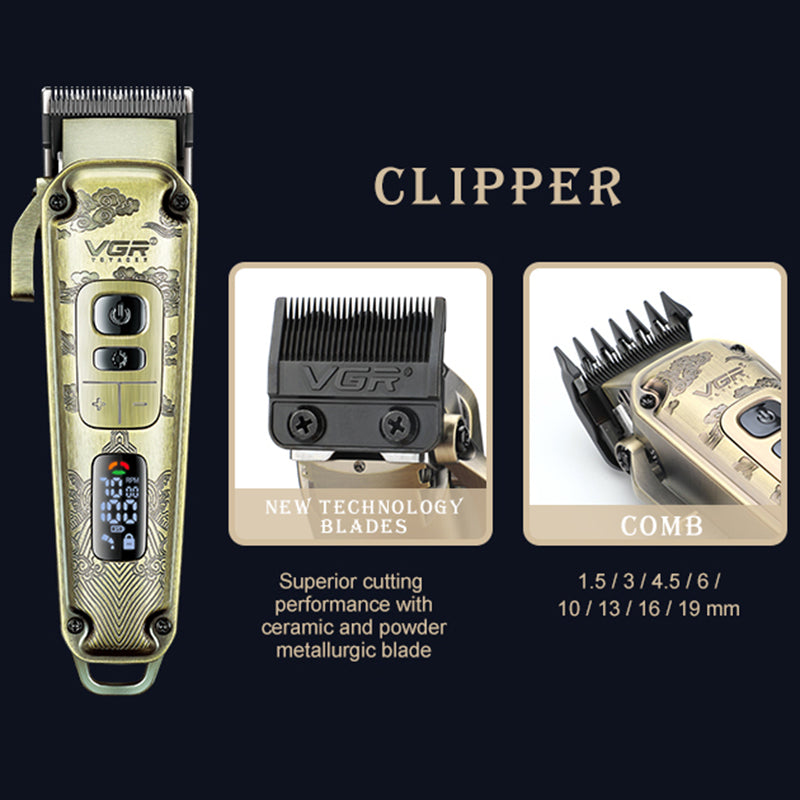 VGR V-643 Hair Clippers Shaver Metal Carving Cordless Hair Cutting Beard Razor Men Electric Hair Trimmer
