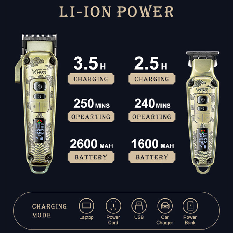 VGR V-643 Hair Clippers Shaver Metal Carving Cordless Hair Cutting Beard Razor Men Electric Hair Trimmer