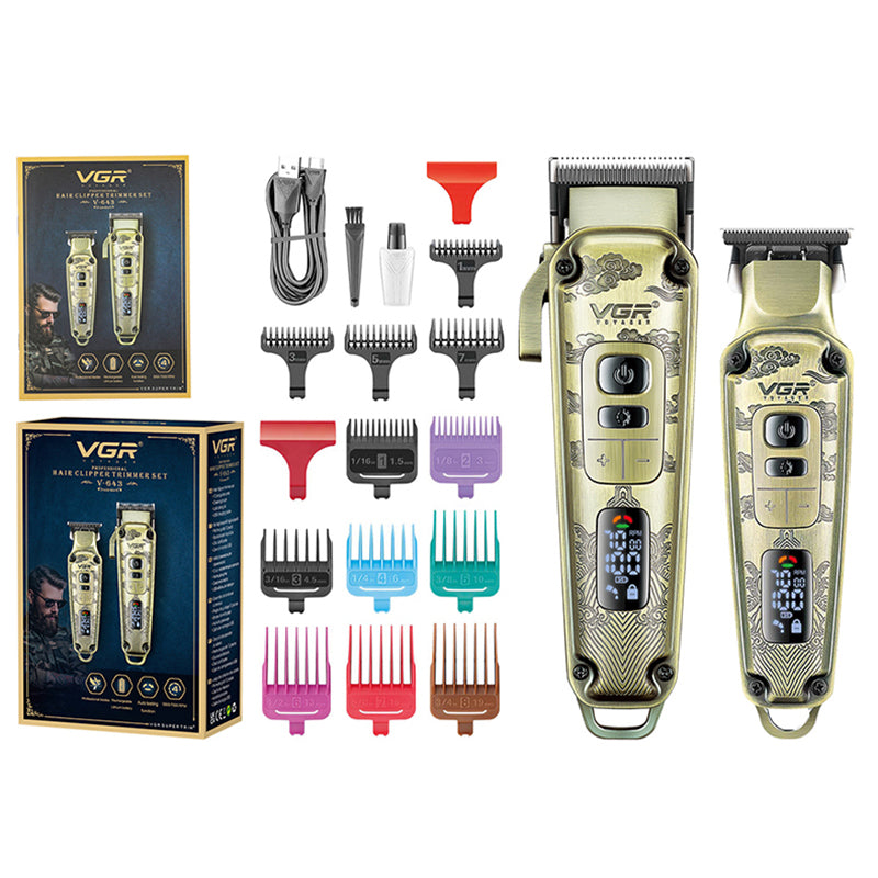 VGR V-643 Hair Clippers Shaver Metal Carving Cordless Hair Cutting Beard Razor Men Electric Hair Trimmer