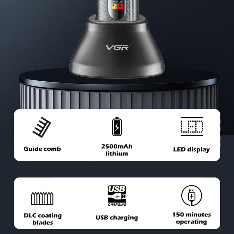 VGR V-269 Professional Hair Clippers for Men Cordless LCD Rechargeable Barber Clippers for Hair Cutting