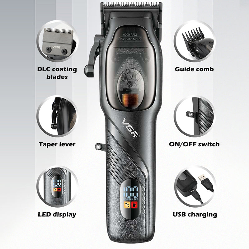 VGR V-269 Professional Hair Clippers for Men Cordless LCD Rechargeable Barber Clippers for Hair Cutting