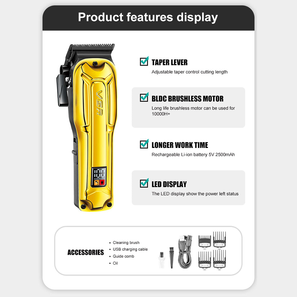 VGR V-138 Metal Hair Clipper Hair Shaver Trimmer with Digital Screen