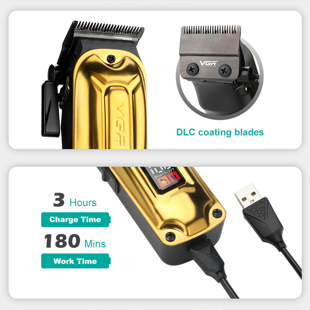 VGR V-138 Metal Hair Clipper Hair Shaver Trimmer with Digital Screen
