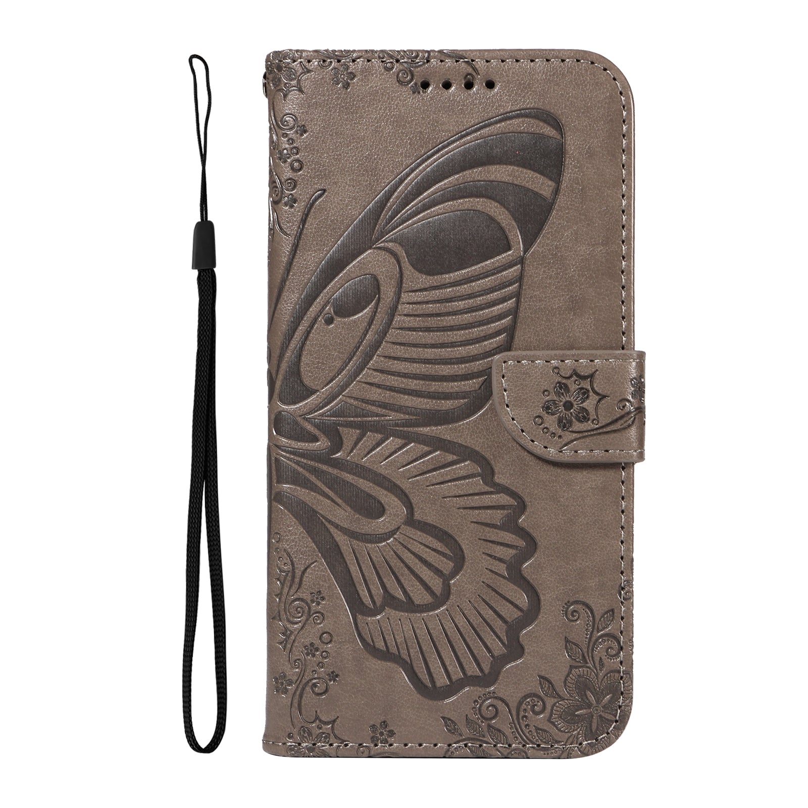 For Motorola Moto G05 4G Case Butterfly Pattern PU Leather Folio Flip Phone Cover Grey