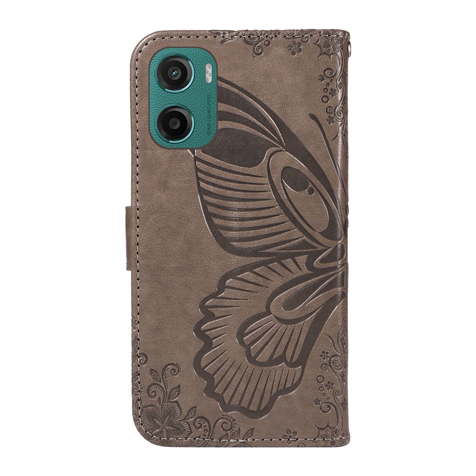 For Motorola Moto G05 4G Case Butterfly Pattern PU Leather Folio Flip Phone Cover Grey