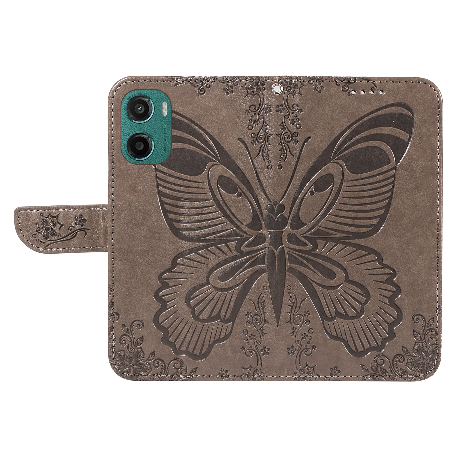 For Motorola Moto G05 4G Case Butterfly Pattern PU Leather Folio Flip Phone Cover Grey