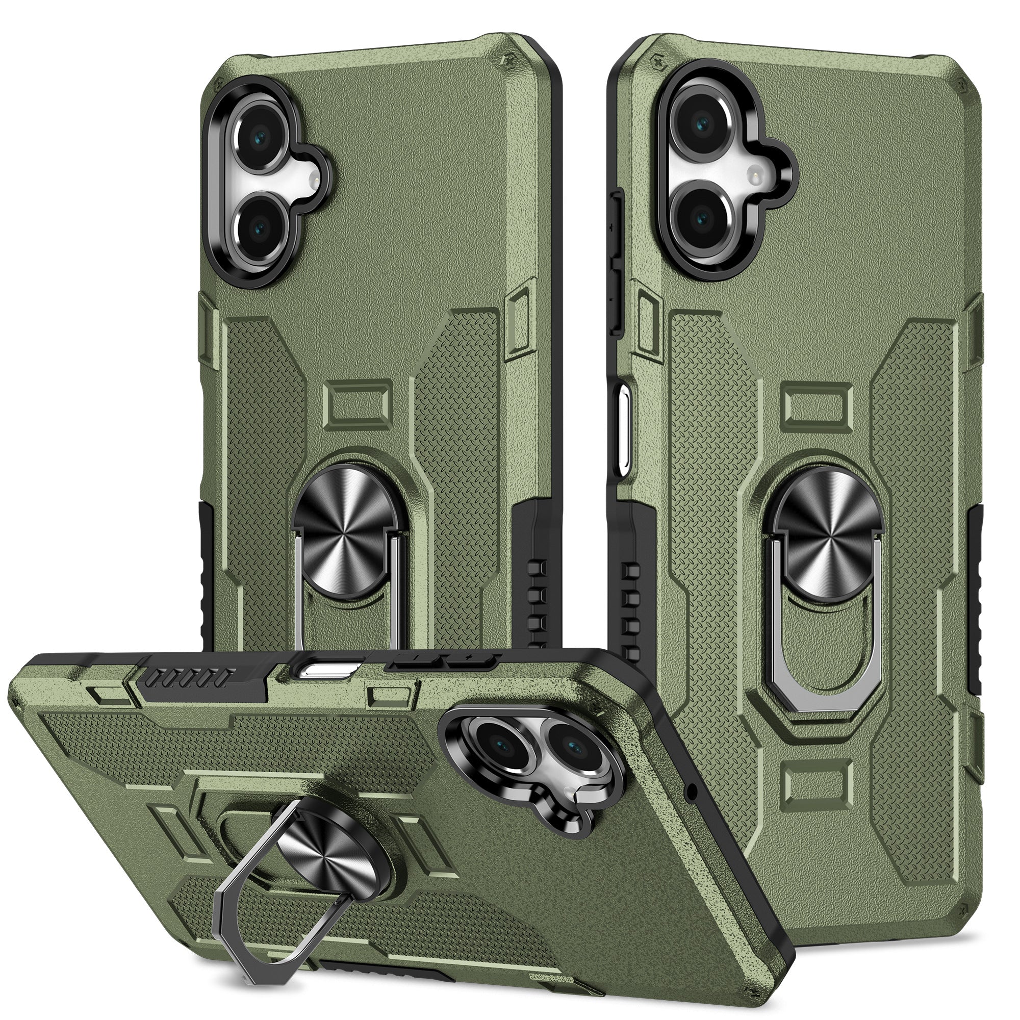 For Samsung Galaxy A06 4G Phone Case Ring Kickstand PC + TPU Shockproof Cover Green