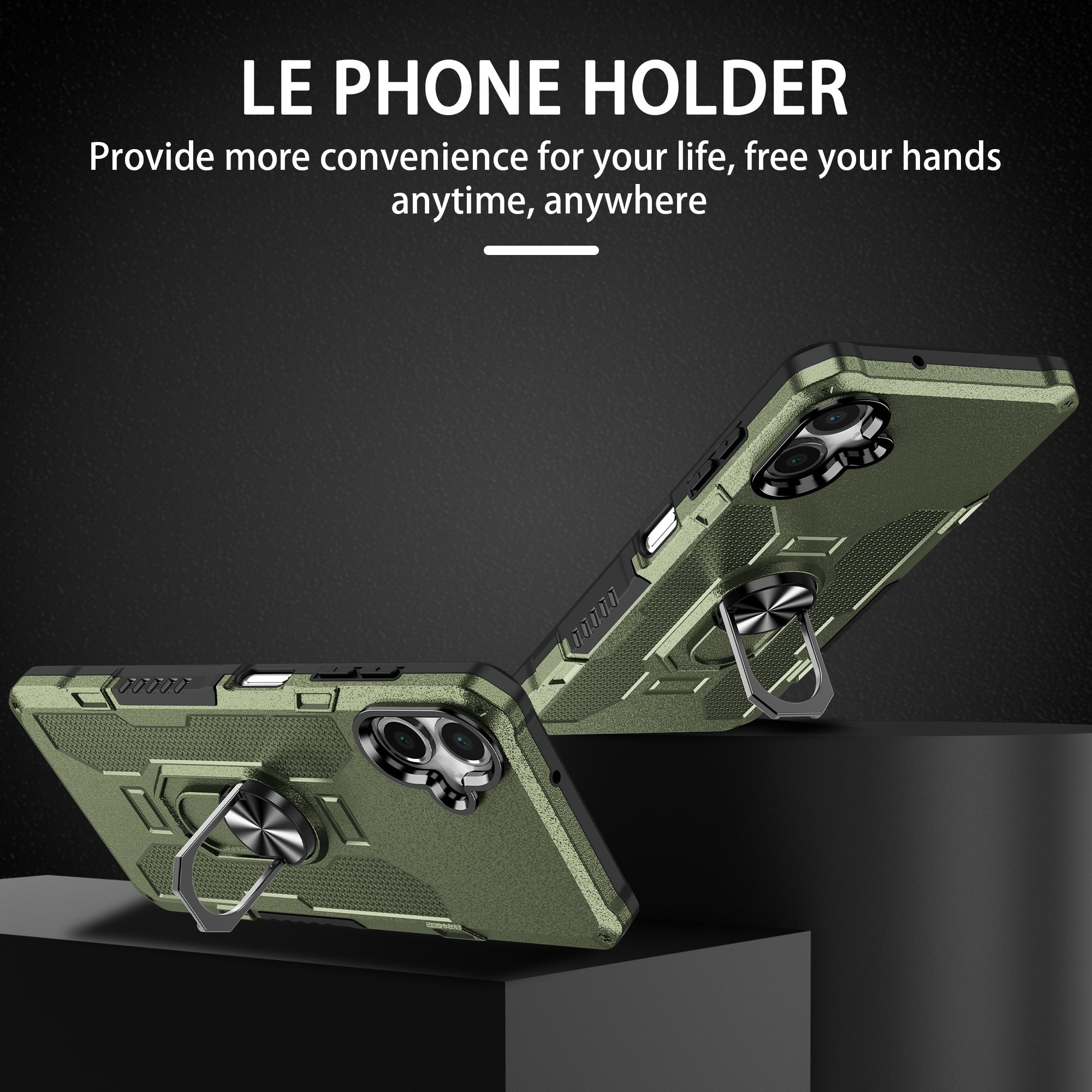 For Samsung Galaxy A06 4G Phone Case Ring Kickstand PC + TPU Shockproof Cover Green