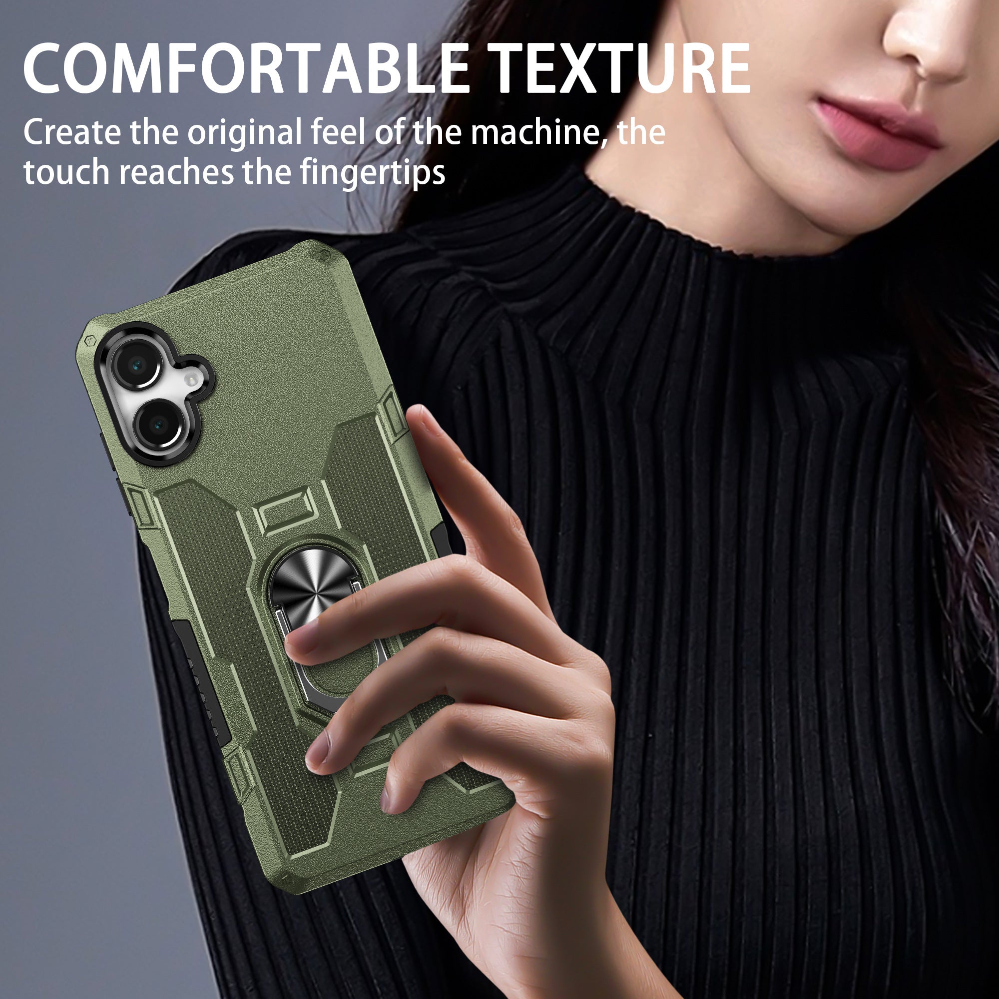 For Samsung Galaxy A06 4G Phone Case Ring Kickstand PC + TPU Shockproof Cover Green