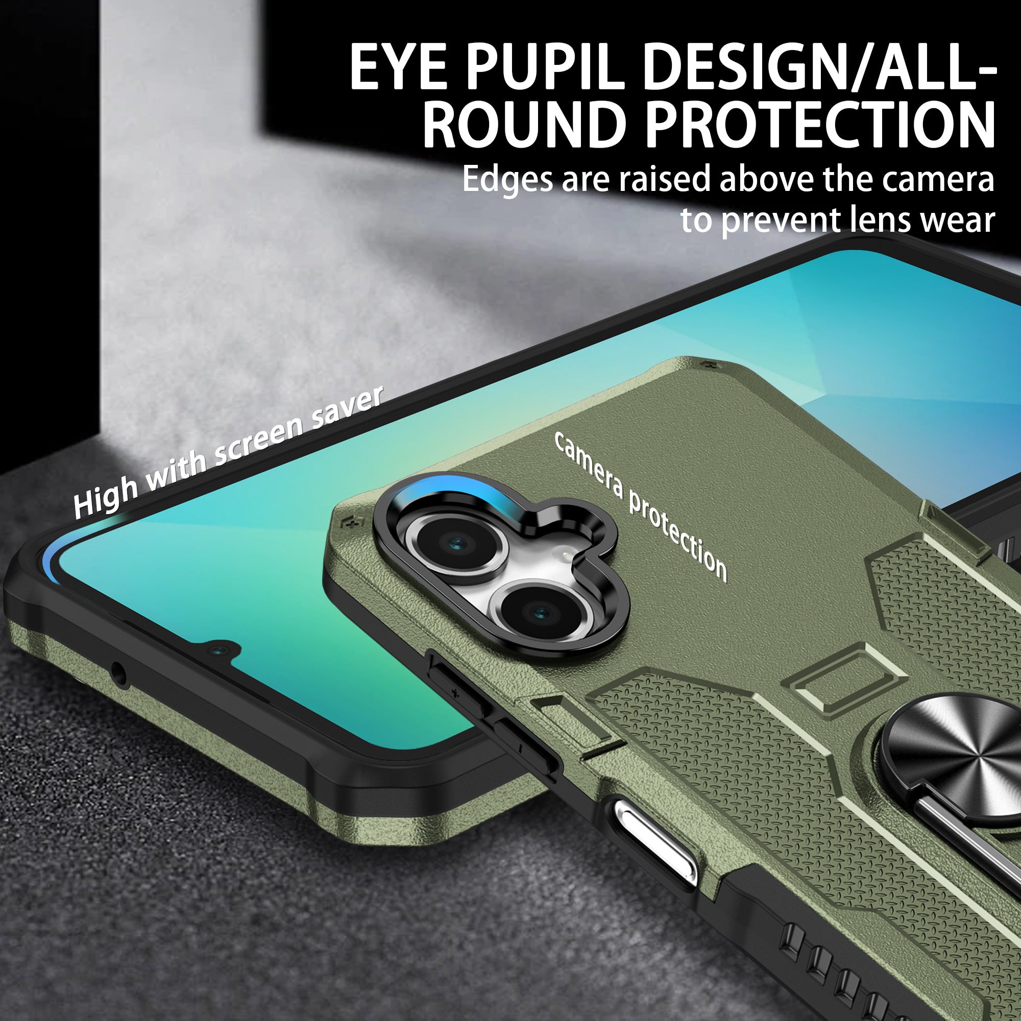 For Samsung Galaxy A06 4G Phone Case Ring Kickstand PC + TPU Shockproof Cover Green