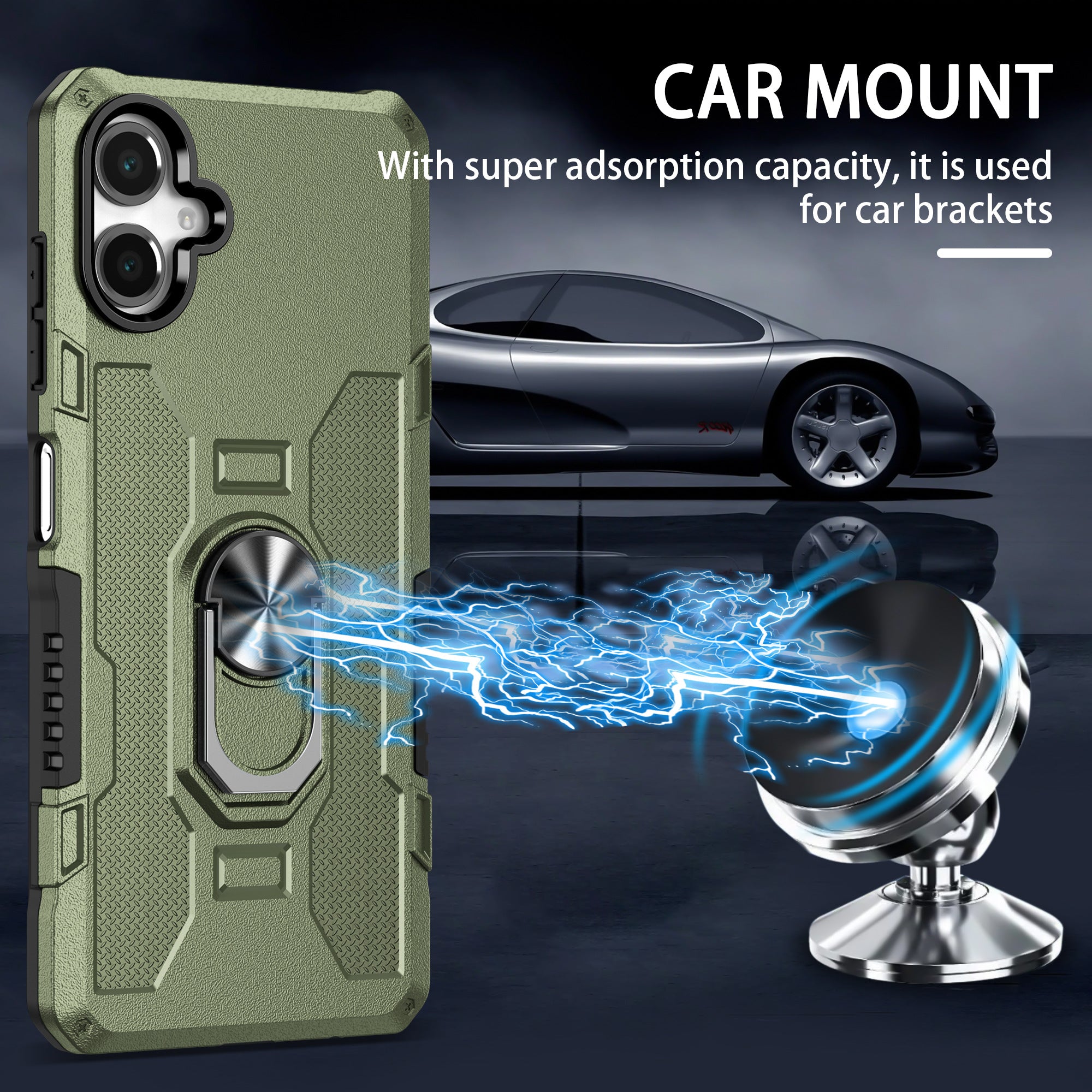 For Samsung Galaxy A06 4G Phone Case Ring Kickstand PC + TPU Shockproof Cover Green