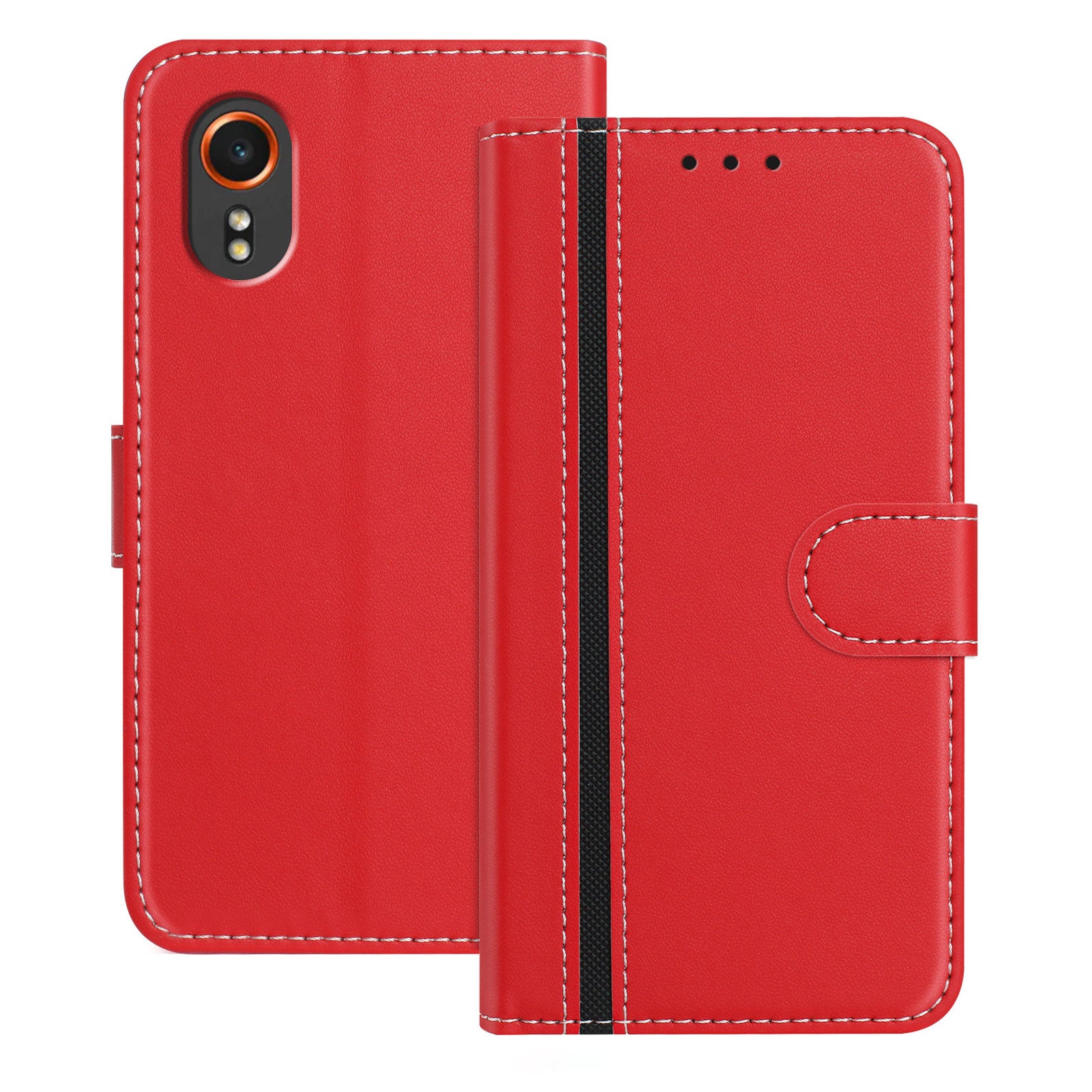 For Samsung Galaxy Xcover7 Phone Cases Wallet Stand Color Splicing Leather Cover with Magnetic Clasp Red