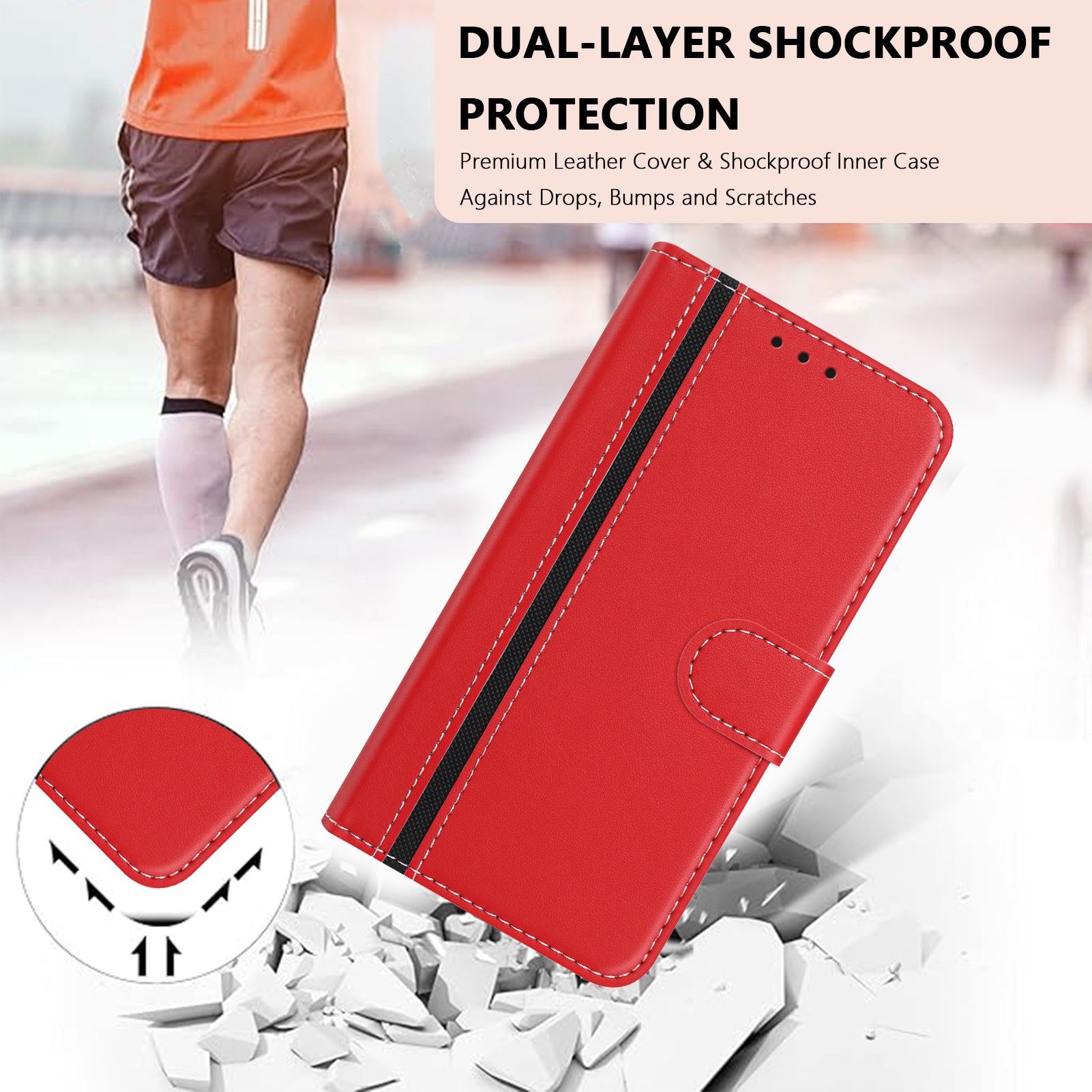 For Samsung Galaxy Xcover7 Phone Cases Wallet Stand Color Splicing Leather Cover with Magnetic Clasp Red