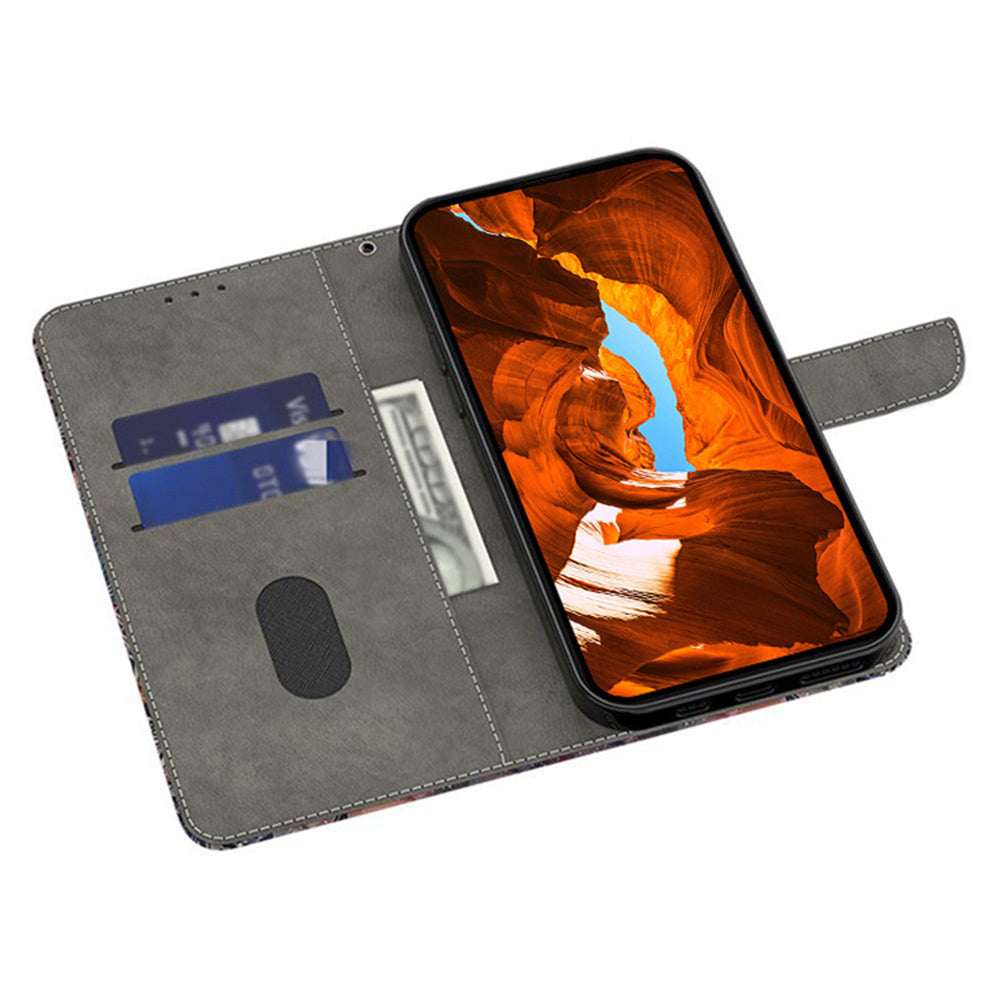 For Xiaomi Redmi Note 14 4G (164.84mm) Wallet Case Pattern Printing PU Leather Flip Stand Phone Cover Black Spider