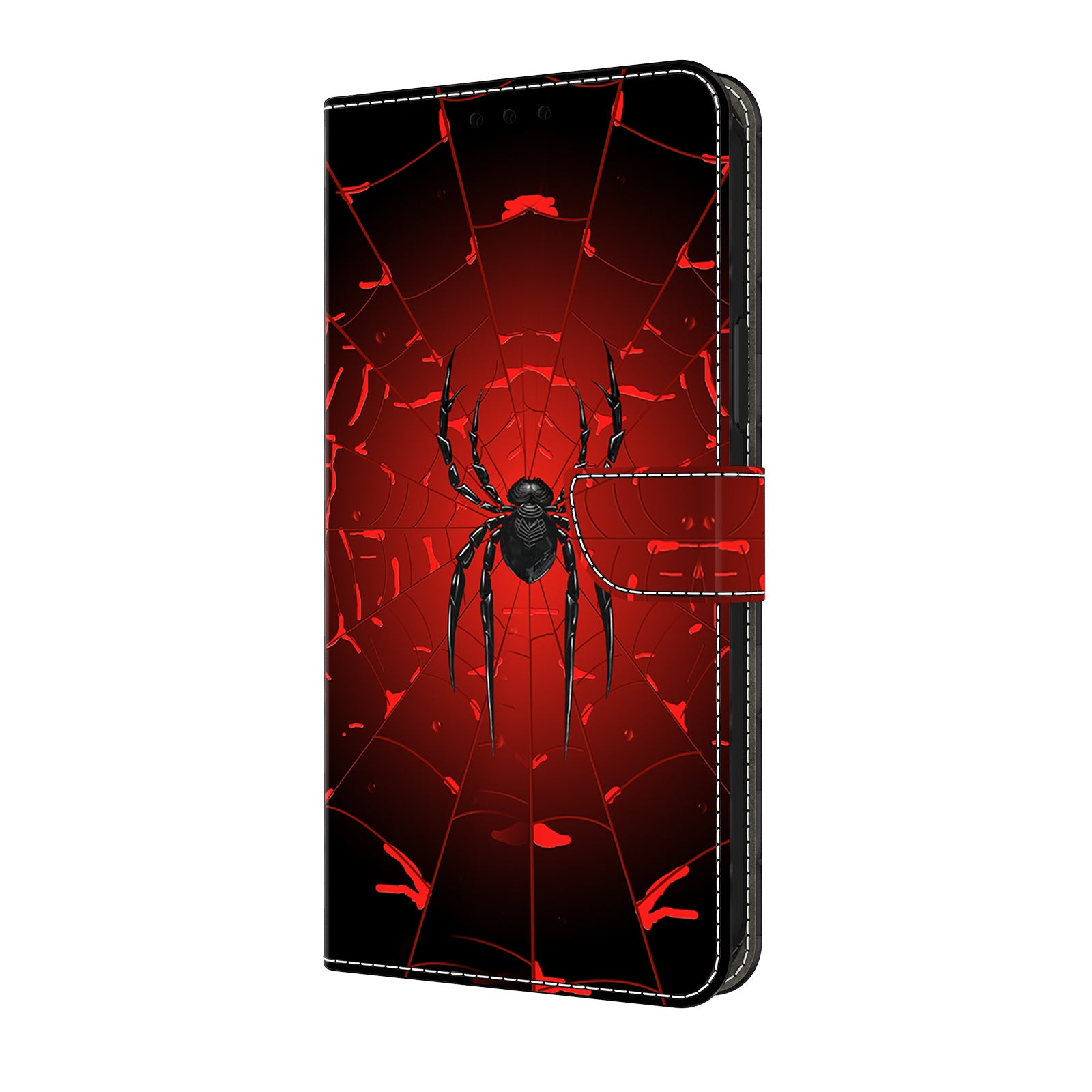 For Xiaomi Redmi Note 14 4G (164.84mm) Wallet Case Pattern Printing PU Leather Flip Stand Phone Cover Black Spider