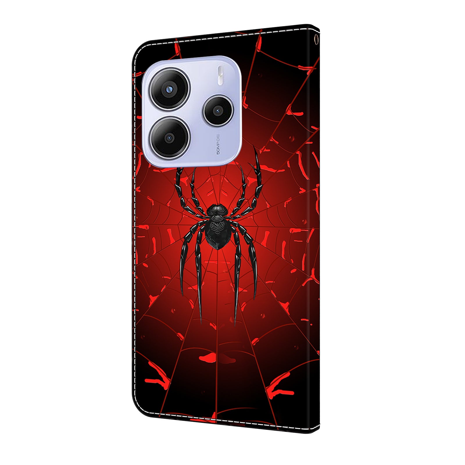 For Xiaomi Redmi Note 14 4G (164.84mm) Wallet Case Pattern Printing PU Leather Flip Stand Phone Cover Black Spider