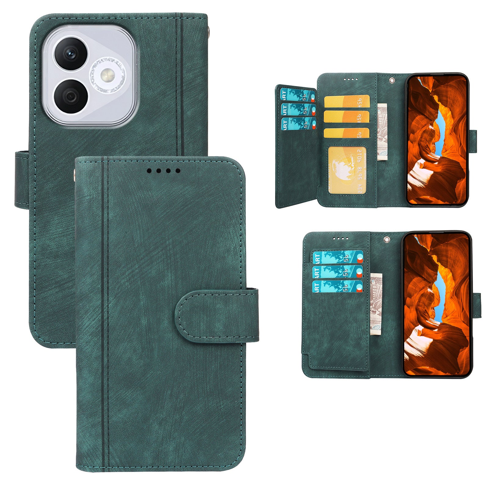 For Honor 400 Lite 5G Leather Case Line Pattern Wallet Phone Cover with 9 Card Slots Green