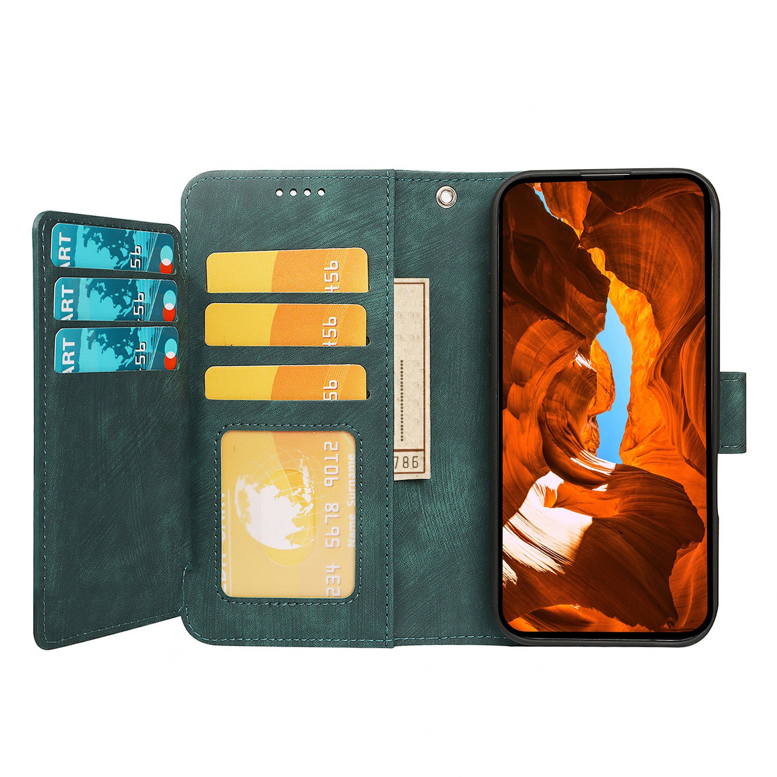 For Honor 400 Lite 5G Leather Case Line Pattern Wallet Phone Cover with 9 Card Slots Green