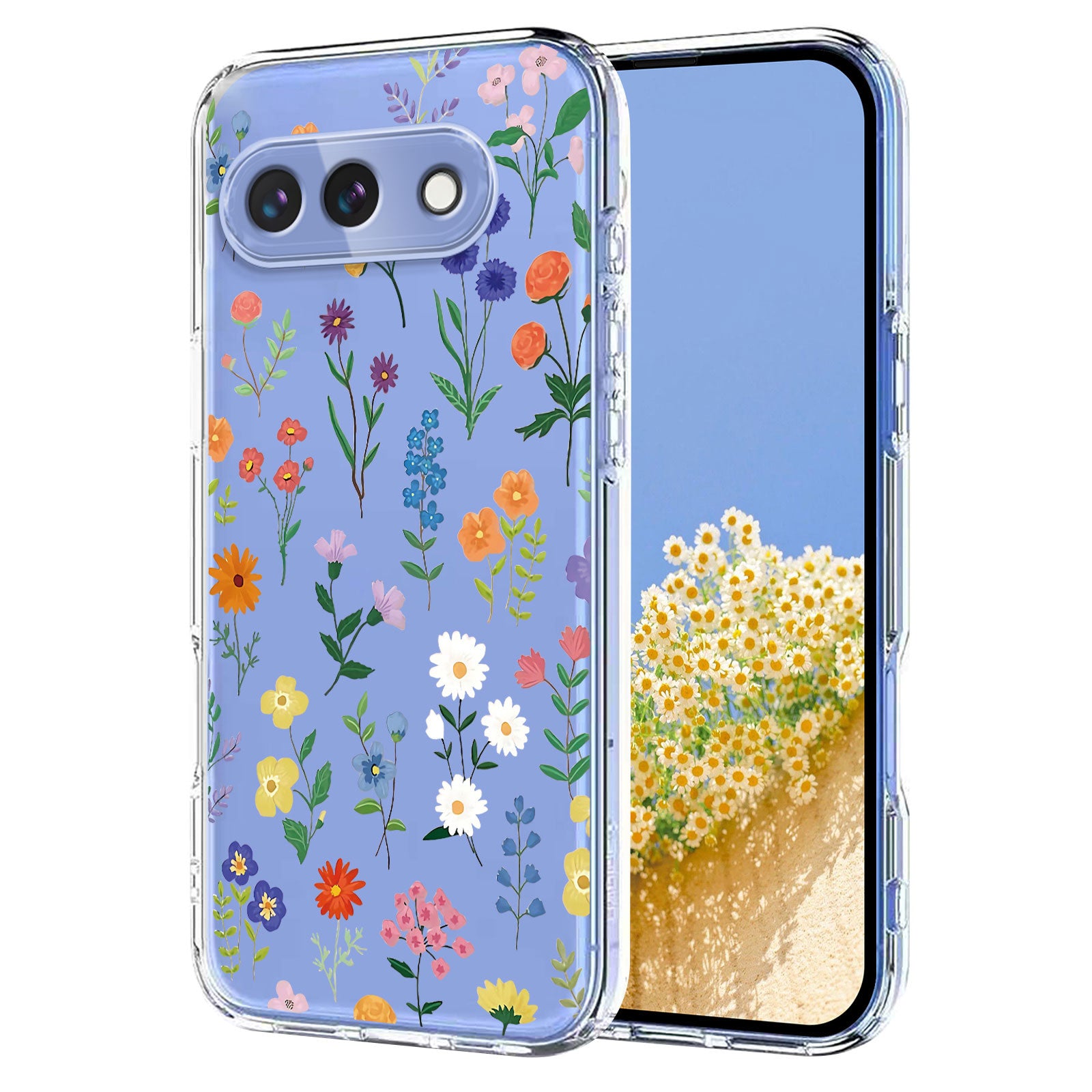 For Google Pixel 9a Case Butterfly Floral Pattern Printing TPU Phone Back Cover Daisies