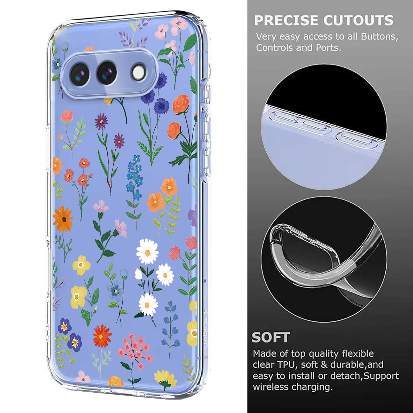 For Google Pixel 9a Case Butterfly Floral Pattern Printing TPU Phone Back Cover Daisies