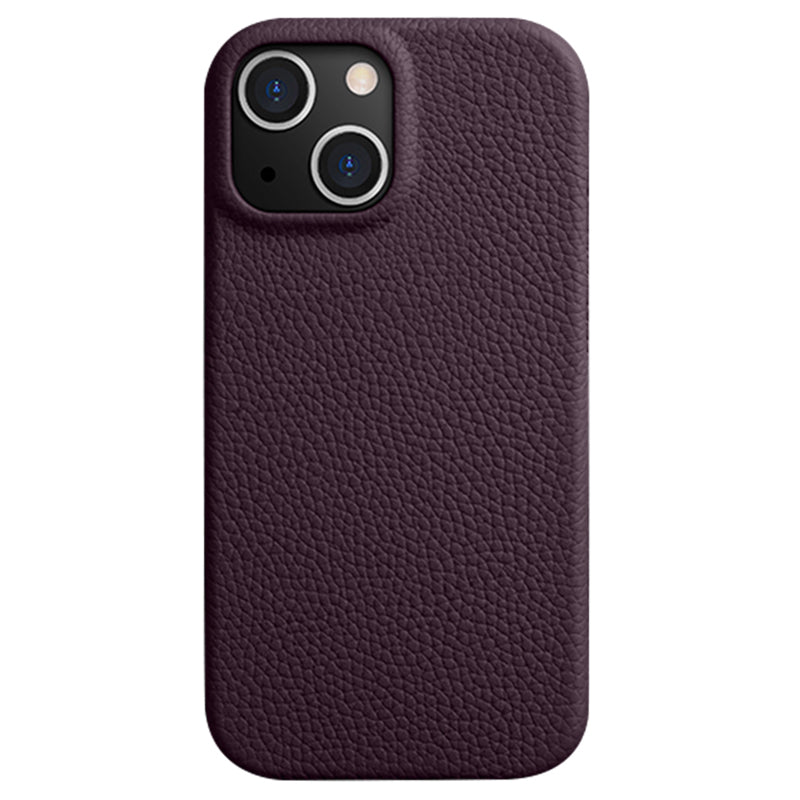 MELKCO For iPhone 14 Plus Genuine Cow Leather Coated PC Cover Protective Phone Case Compatible with MagSafe - Purple