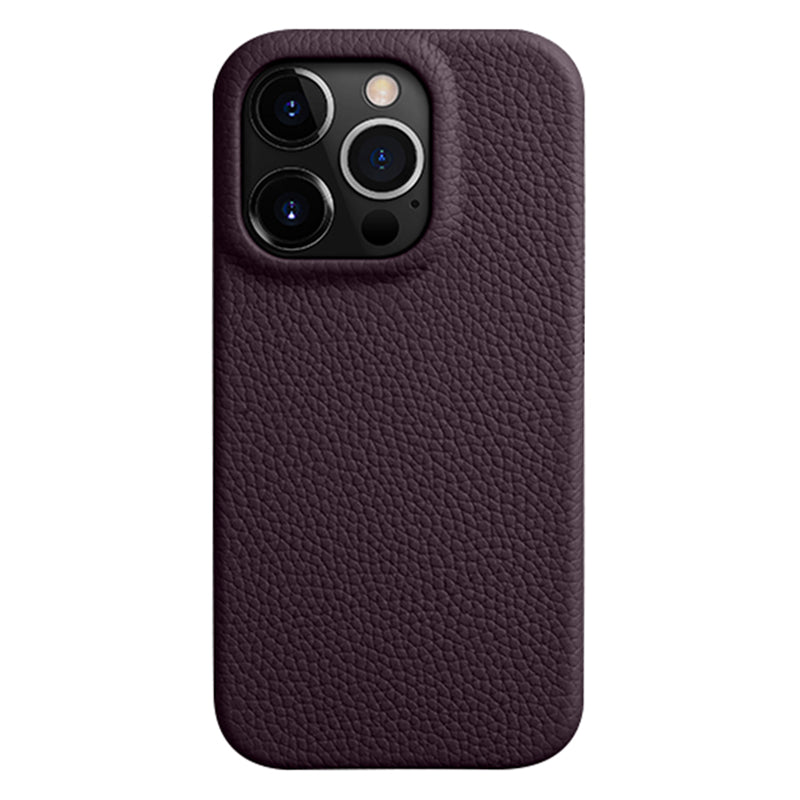 MELKCO For iPhone 15 Pro Case Anti-scratch Genuine Cow Leather+PC Magnetic Phone Cover - Purple