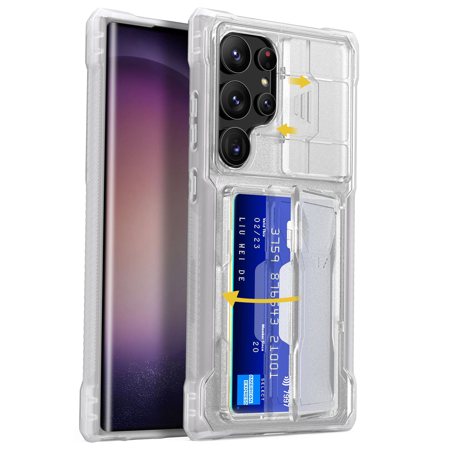 GKK For Samsung Galaxy S24 Ultra Lens Protection Case Card Slot Kickstand Phone Cover - Transparent
