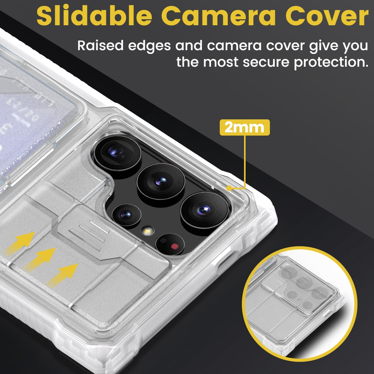GKK For Samsung Galaxy S24 Ultra Lens Protection Case Card Slot Kickstand Phone Cover - Transparent